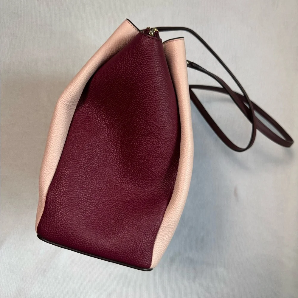 Kate Spade Monet Large Compartment Tote – Leather Pink Burgundy Shoulder Bag - Picture 7 of 17